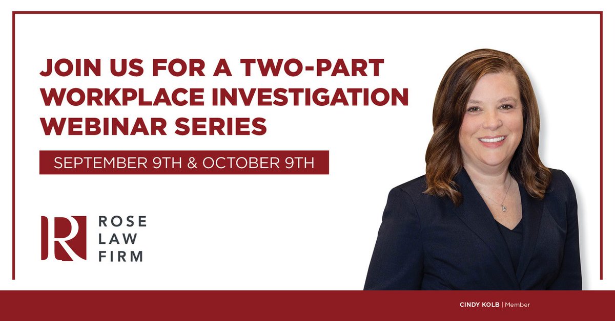 You don't want to miss our two-part Workplace Investigations Webinar Series, hosted by Cindy Kolb, on September 9th and October 9th. 
To sign up for one or both of these upcoming sessions, click the links below:
Part One: eventbrite.com/e/152038872660…
Part Two: eventbrite.com/e/152039140461…