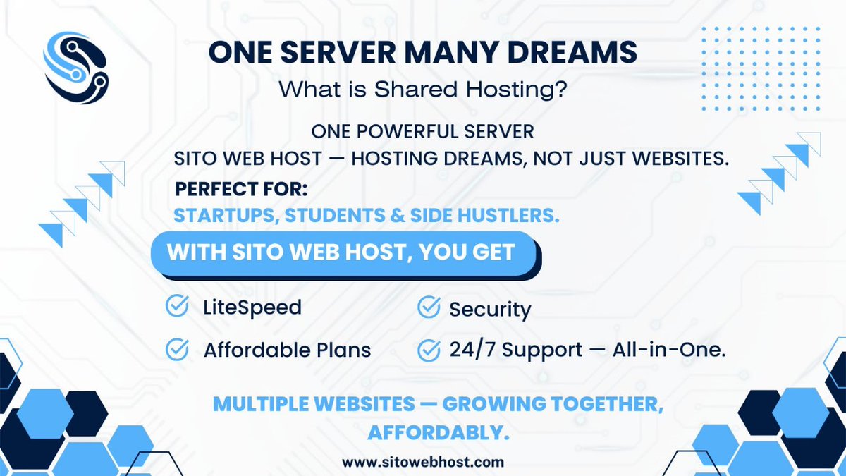 sparksailspk's tweet image. One powerful server — multiple websites 
Shared Hosting = Affordable + Fast + Secure
Perfect for: Startups, Students &amp;amp; Side Hustlers
 sitowebhost.com | WhatsApp: +92 330 6897500
#SharedHosting #SitoWebHost #StartupSupport