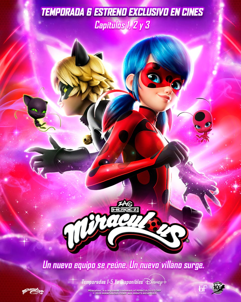 Celebra el aniversario de #Miraculous #LasAventurasDeLadybugyCatNoir viendo los primeros 3 episodios de la temporada 6 en pantalla grande.🤩✨  

Estreno 14 de agosto, solo en cines.🍿🥤

#MiraculousT6enCines #TheTalesOfLadyBugAndCatNoir #CCLover #LaMagiaDelCine