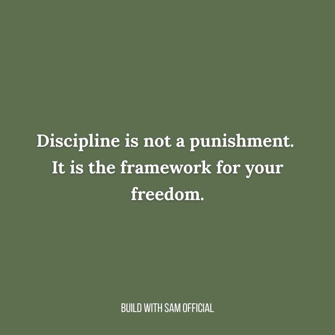 BuildWith_Sam's tweet image. Discipline isn&apos;t punishment. It&apos;s the architecture of freedom.

It&apos;s the tool you use to escape your old habits and build the future you intend to live.

What&apos;s one disciplined action you&apos;re taking today for a freer tomorrow?

#Discipline #Mindset #BuildWithSam