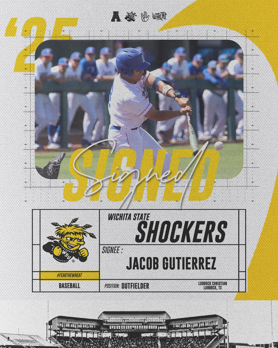Wichita State Baseball (@goshockersbsb) on Twitter photo Barrels ๐
An All-American at Lubbock Christian and a summer standout with the <a href="/Hutch_Monarchs/">Hutchinson Monarchs</a>, Jacob Gutierrez is officially signed for 2025 โ๏ธ
#FearTheWheat ๐พ Barrels ๐
An All-American at Lubbock Christian and a summer standout with the <a href="/Hutch_Monarchs/">Hutchinson Monarchs</a>, Jacob Gutierrez is officially signed for 2025 โ๏ธ
#FearTheWheat ๐พ