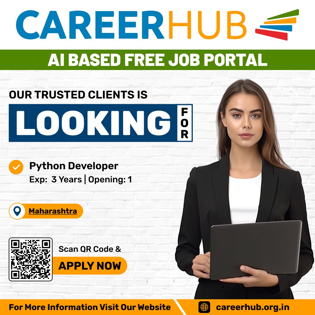 careerhub_iespl's tweet image. 💼 #JobsAlert – Python Developer
📍 Maharashtra | 🏢 On-Site | 🔢 1 Opening
🕒 3 Yrs Exp | 🐍 Expertise in Python, Django, Flask
🌐 Strong in web app development & deployment
🔗 Apply: careerhub.org.in/job/python-dev…
#PythonDeveloperJobs #MaharashtraJobs #TechJobs #CareerHub