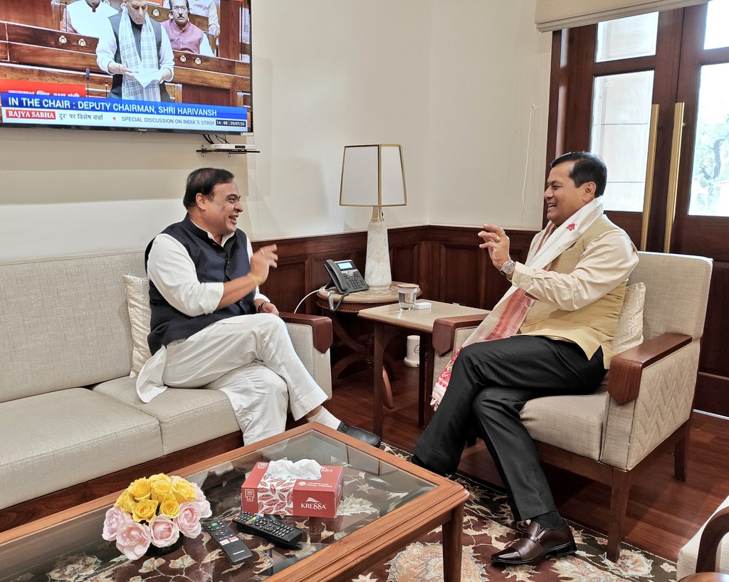 Sarbananda Sonowal (@sarbanandsonwal) on Twitter photo Glad to meet Hon'ble Assam CM Shri <a href="/himantabiswa/">Himanta Biswa Sarma</a> at the Parliament in New Delhi. Had a wonderful discussion on taking forward the development journey of Assam and various national issues. Glad to meet Hon'ble Assam CM Shri <a href="/himantabiswa/">Himanta Biswa Sarma</a> at the Parliament in New Delhi. Had a wonderful discussion on taking forward the development journey of Assam and various national issues.