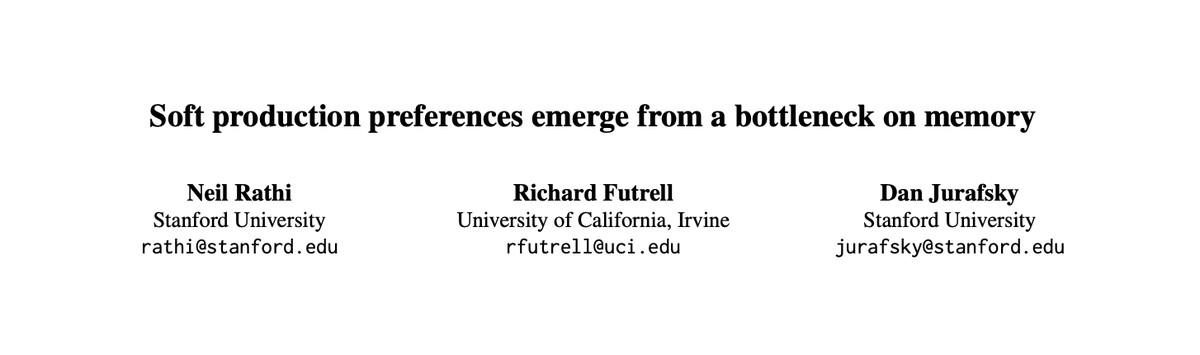 Neil Rathi (@neil_rathi) on Twitter photo new paper!
robust and general "soft" preferences are a hallmark of human language production. we show that these emerge from *any* policy minimizing an autoregressive memory-based cost function
w/ <a href="/rljfutrell/">Richard Futrell</a> & <a href="/jurafsky/">Dan Jurafsky</a> new paper!
robust and general "soft" preferences are a hallmark of human language production. we show that these emerge from *any* policy minimizing an autoregressive memory-based cost function
w/ <a href="/rljfutrell/">Richard Futrell</a> & <a href="/jurafsky/">Dan Jurafsky</a>