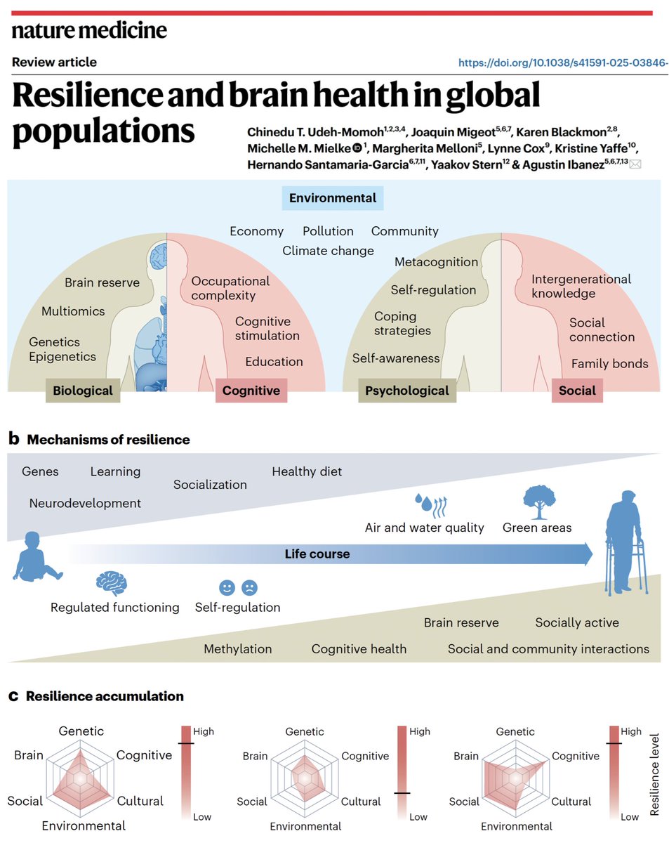 Agustin Ibañez (@agustinmibanez) on Twitter photo 🌍🧠 Resilience isn’t one thing. Synergistic integrations
of genetics, exposome, community reserve, psychology, allostasis, & whole-body health principles show its many faces.
nature.com/articles/s4159… 1/5🧵Out today in <a href="/NatureMedicine/">Nature Medicine</a> with a stellar team:
<a href="/MomohChi/">Dr Chi Udeh-Momoh</a> 🌍🧠 Resilience isn’t one thing. Synergistic integrations
of genetics, exposome, community reserve, psychology, allostasis, & whole-body health principles show its many faces.
nature.com/articles/s4159… 1/5🧵Out today in <a href="/NatureMedicine/">Nature Medicine</a> with a stellar team:
<a href="/MomohChi/">Dr Chi Udeh-Momoh</a>