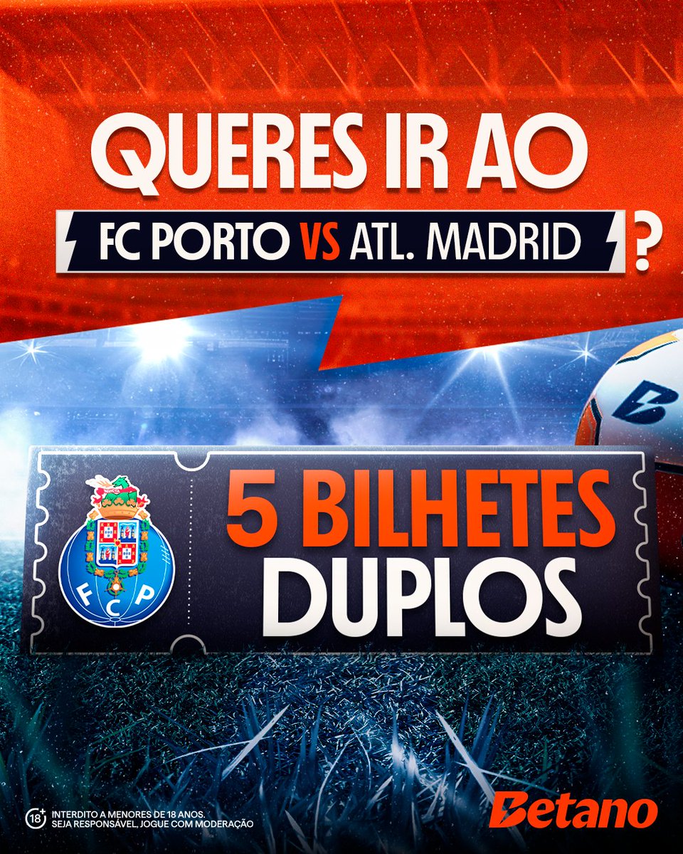 Betano_PT's tweet image. Temos 5️⃣ bilhetes duplos para o @fcporto 🆚 Atlético de Madrid! Para ganhares, só tens de:

👉 Seguir a @Betano_PT
👉 Like, RT e marcar 3 amigos

📌 Termina dia 01/08 às 11h00. Anunciamos os vencedores até às 12h00.
