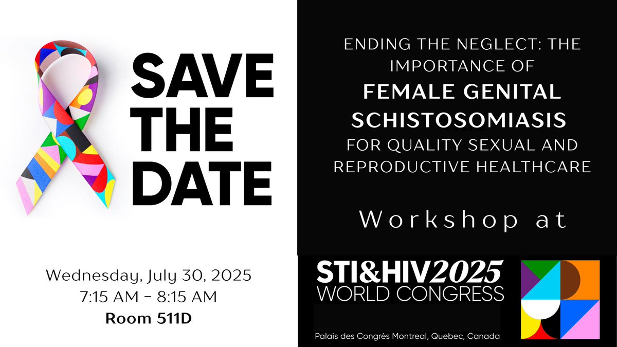 Global Alliance For NTDs Elimination (GANE) (@ganekenya) on Twitter photo At the <a href="/STIHIV2025/">STI & HIV 2025 World Congress</a> in Montréal, a powerful breakfast workshop hosted by the Female Genital Schistosomiasis Integration Group (FIG)—will host a session spotlighting female genital schistosomiasis (FGS) and its critical role in advancing sexual & reproductive health.
#FGSchisto At the <a href="/STIHIV2025/">STI & HIV 2025 World Congress</a> in Montréal, a powerful breakfast workshop hosted by the Female Genital Schistosomiasis Integration Group (FIG)—will host a session spotlighting female genital schistosomiasis (FGS) and its critical role in advancing sexual & reproductive health.
#FGSchisto