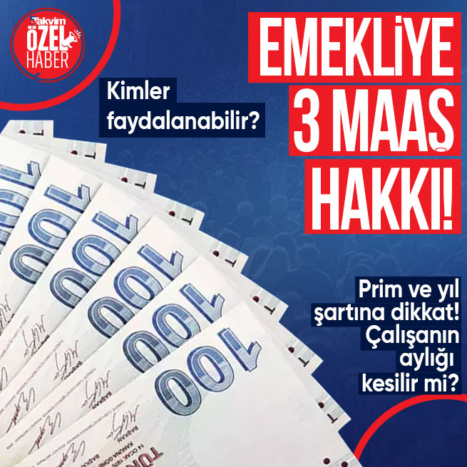 EMEKLİYE 3 MAAŞ HESABI | TAKVİM ÖZEL

📌Çalışanın aylığı kesilir mi? 

📌Ne kadar prim gerekiyor? 

📌2008 öncesi sigortalı olanlara yönelik sistemin detayları...

takvim.com.tr/kadraj/galeri/…