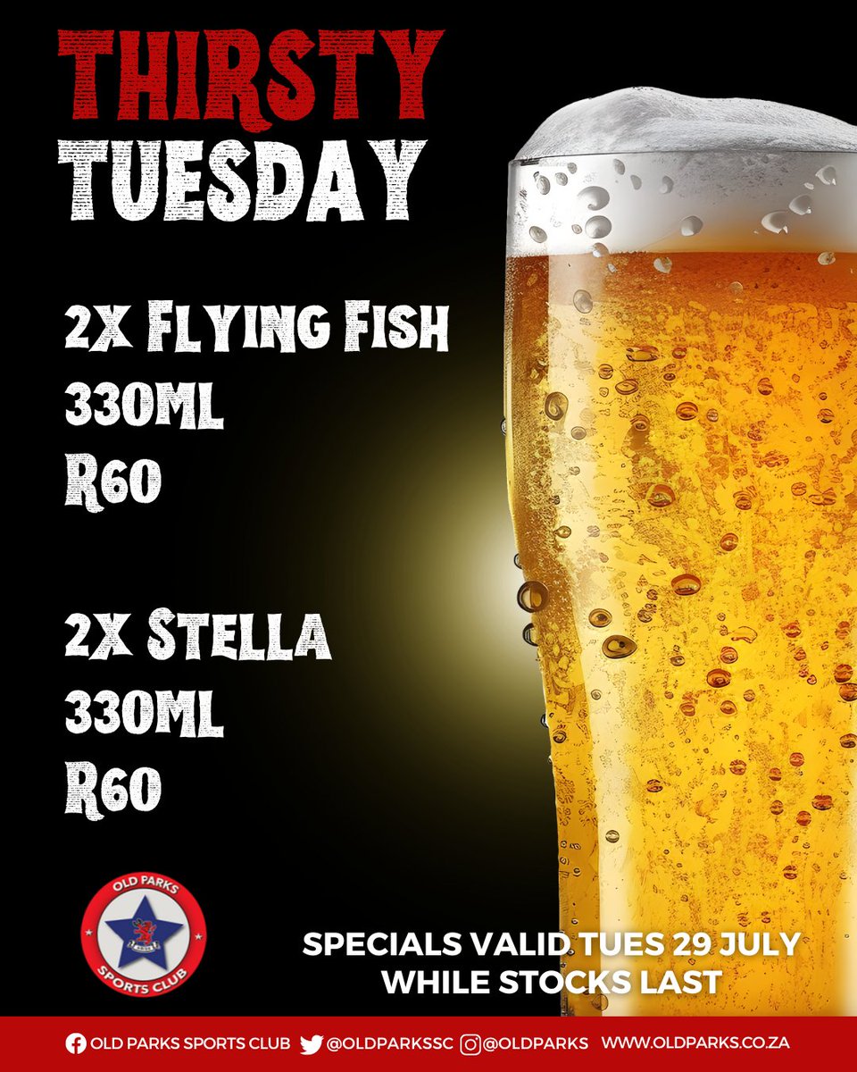 Thirsty Tuesday is here! 🍻
Join us at for unbeatable Tuesday Drinks Specials that’ll quench any thirst!
Bring your friends, enjoy your favourite drinks at happy prices and let’s toast to Tuesday!
#ThirstyTuesday #DrinkSpecials #TuesdaysAtOldParks #timetrial #timetrialtuesday