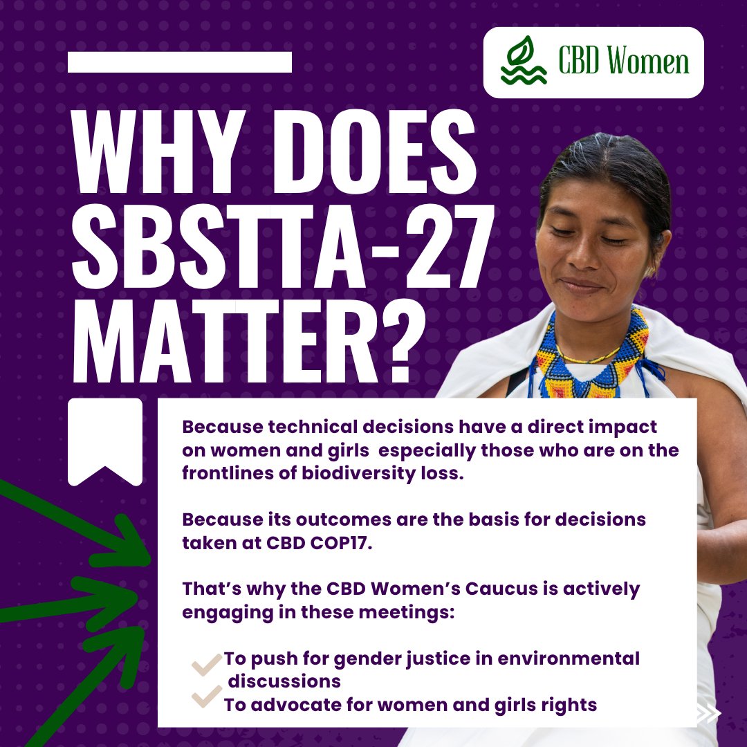 cbd_wc's tweet image. 📣 What is SBSTTA & why does it matter?
It’s where science becomes policy — impacting women & girls on the frontlines of biodiversity loss.
At #SBSTTA27 (Oct 20–24), #CBDWomensCaucus is pushing for gender equity in all biodiversity decisions.
🔗cbd.int/decision/cop/d…