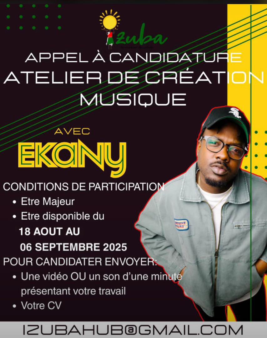 Izuba (@izubahub) on Twitter photo Apprendre à produire, composer, enregistrer et sortir avec un vrai son, c’est possible.
Un atelier ludique et complet pour libérer ton potentiel musical avec EKANY!
Postule sur : izubahub@gmail.com Apprendre à produire, composer, enregistrer et sortir avec un vrai son, c’est possible.
Un atelier ludique et complet pour libérer ton potentiel musical avec EKANY!
Postule sur : izubahub@gmail.com