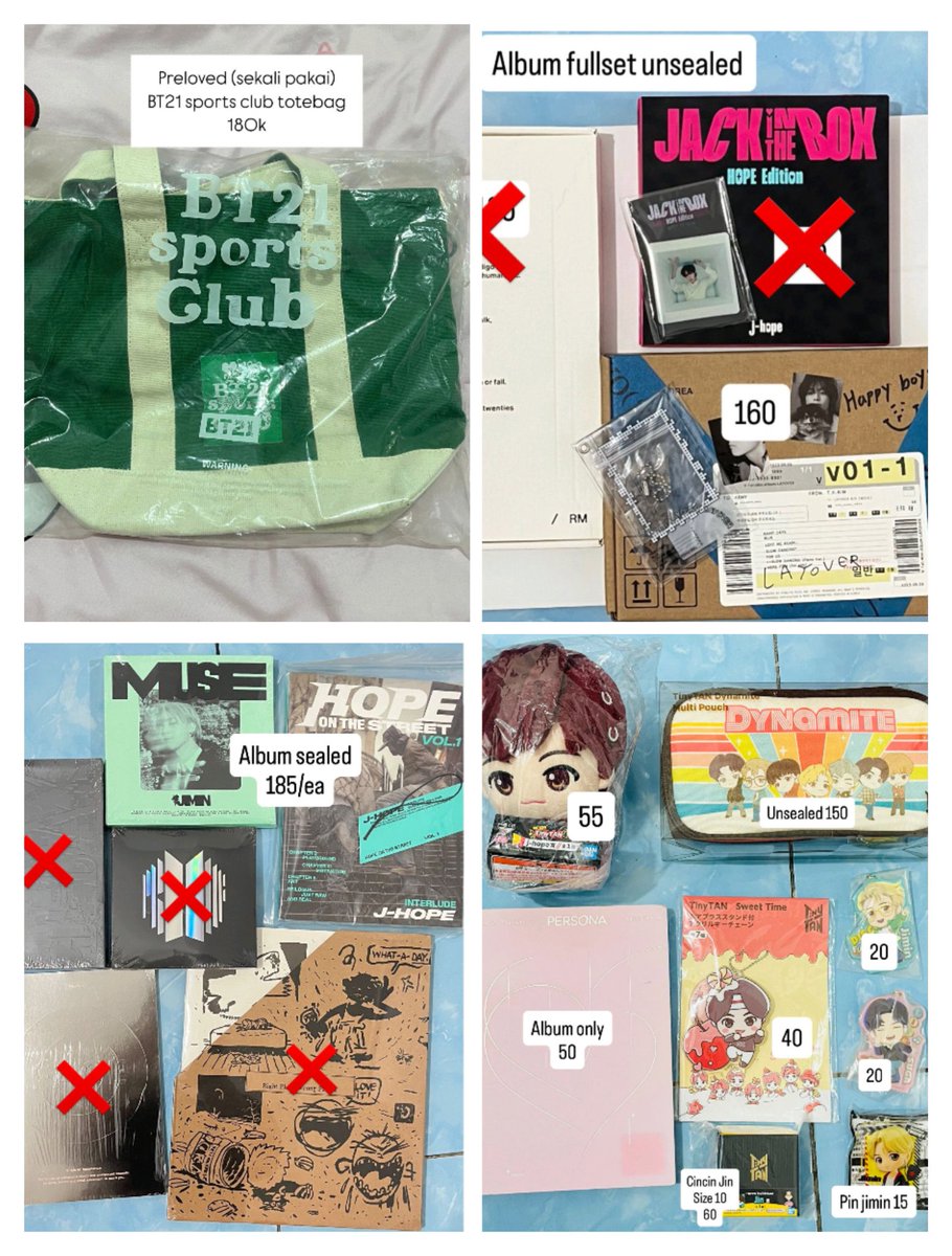 WTS HELP RT🙏🏻💜

💰Price in pict
🌷Condi by dm
✅WW BUYER WITH INA ADDRESS
❌Exc pack&amp;ADM
❌Wastingtime
🏡Jakarta
Tags. wts wtb wtt album muse sealed jimin hots jhope taehyung layover blue persona bts namjoon seokjin doll dicon jungkook yoongi keychain