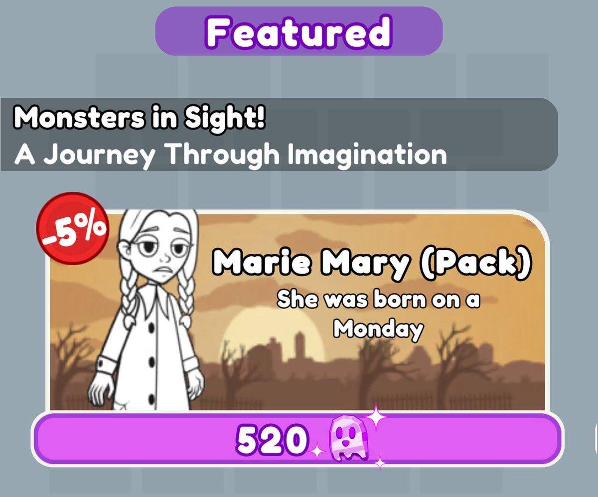 They say Wednesdays are full of strange energy.

Marie Mary agrees, but she was born on a Monday. 

Coincidence? She doesn’t believe in those...

Unlock her now in #CreateYourOwnMonster!