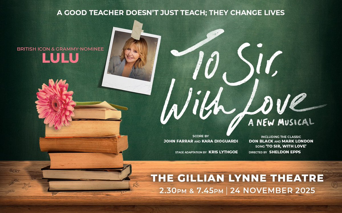 A reimagined stage adaptation of 'To Sir With Love' will play two concert performances at the Gillian Lynne Theatre on 24th November, with <a href="/lulushouts/">Lulu</a> among the cast, returning to the story that launched her global career in the beloved 1967 film.
Tickets: tosirwithlovemusical.com
