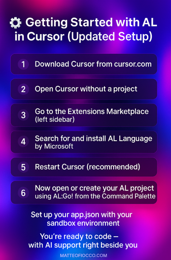 Matfioc's tweet photo. I’ve been working on some AL projects in Business Central using Cursor instead of VS Code and honestly, I find the experience smoother.

#Dynamics365 #Dynamics #MSDyn365 #MicrosoftDYN365 #MSDyn365BC #Agent #ChatGPT #AI https://t.co/SyBp1l0KWh