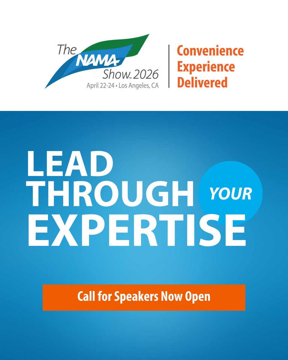 Got a fresh take on convenience services? We want to hear it. Speaker submissions are now open!

📍 Call for Speakers Form » thenamashow.org/2026-call-for-…
⏰ Deadline to submit: September 16, 2025

#TheNAMAShow #Vending #MicroMarkets #UnattendedRetail