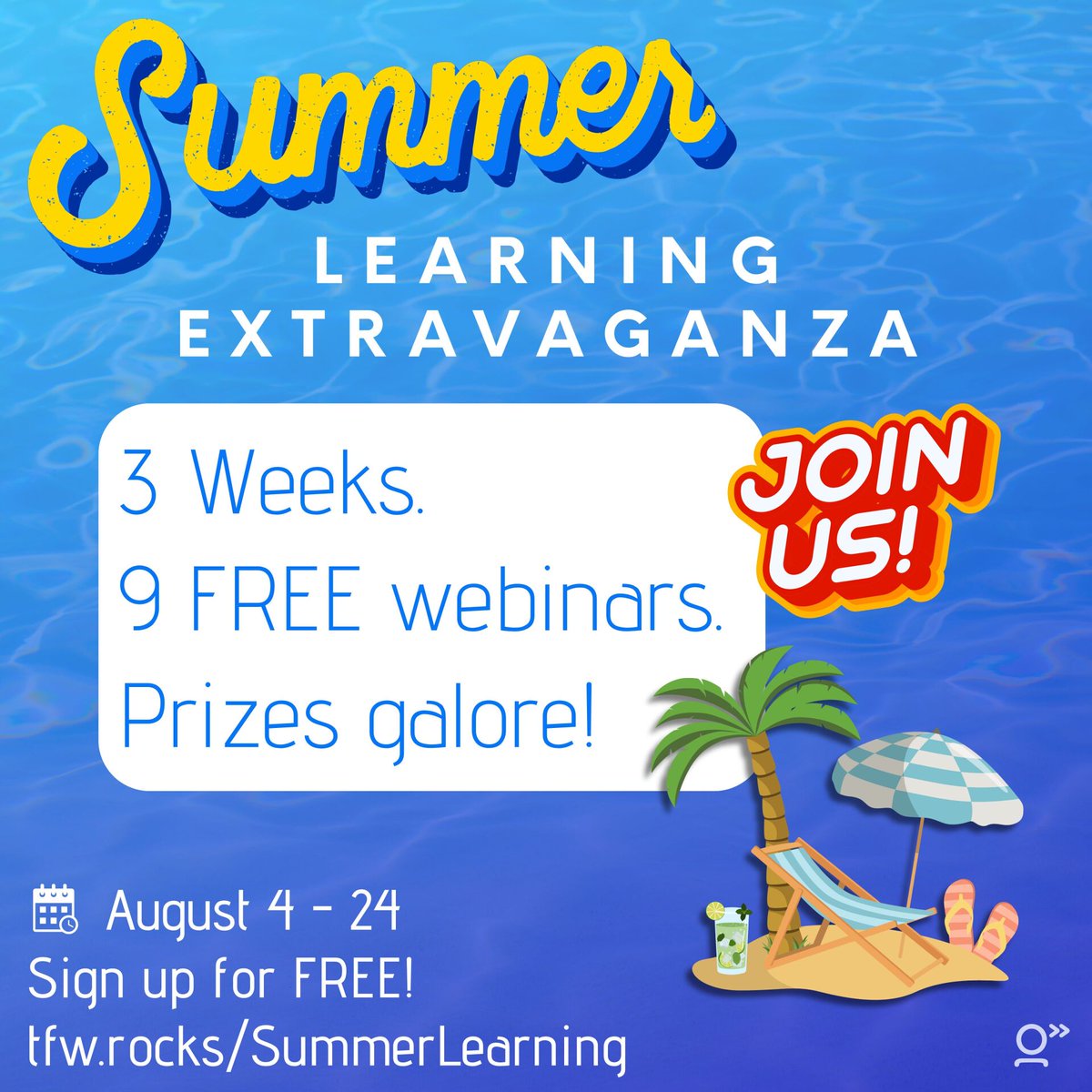 Announcing the Summer Learning Extravaganza! 🤩 3 weeks. 9 FREE webinars. Prizes galore! 

This summer's weekly topics are:

🔎 Search &amp; Research
🤓 Branding &amp; Marketing
🦾 AI

We'll also be giving out over 1000€ in prizes! 

tfw.rocks/SummerLearning 👈

#1nt #xl8 #AI