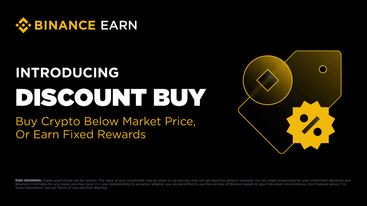 🔥 منتج جديد من Binance Earn  : الشراء بخصم – Discount Buy

💰 منتج عالي العائد يتيح للمستخدمين شراء العملات الرقمية مثل $BTC و $ETH بسعر أقل من سعر السوق عند وقت الاشتراك، أو كسب عوائد ثابتة (APR) حسب حركة السوق.

🔁 مثالي لمن يرغب في تجميع العملات الرقمية في الأسواق ذات التقلب