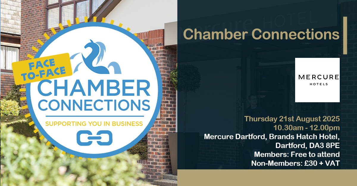 Join us at the newly revamped Mercure Dartford Brands Hatch Hotel &amp; Spa for this month’s Chamber Connections on Thursday 21st August 2025.

All business sizes and all sectors are welcome.

Book here👉: hubs.la/Q03t-VrC0