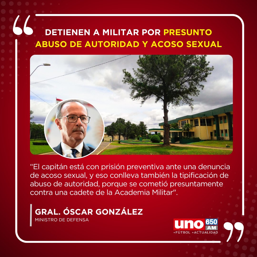 #LOÚLTIMO🔴 | Militar se encuentra recluido en Viñas Cue tras denuncia de acoso sexual en la ACADEMIL

👉El ministro de Defensa, Gral. Óscar González, detalló que la denuncia fue presentada por una cadete del primer curso, por lo que el presunto hecho también tipifica como un