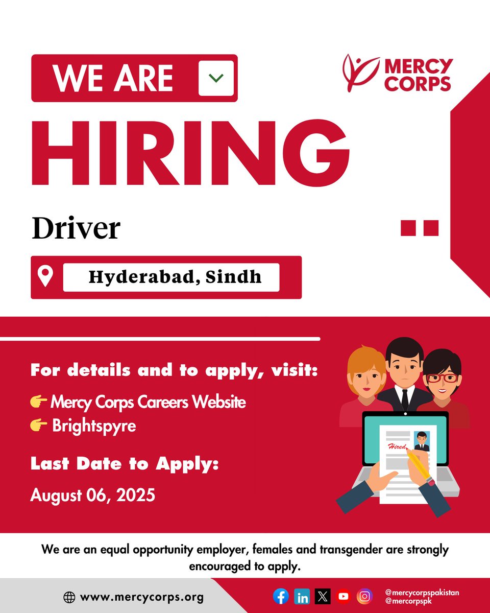 Mercy Corps Pakistan (@mercycorpspk) on Twitter photo ๐๐๐ซ๐๐ฒ ๐๐จ๐ซ๐ฉ๐ฌ ๐๐๐ค๐ข๐ฌ๐ญ๐๐ง ๐ข๐ฌ ๐ก๐ข๐ซ๐ข๐ง๐ ๐๐ฑ๐ฉ๐๐ซ๐ข๐๐ง๐๐๐ ๐๐ซ๐ข๐ฏ๐๐ซ๐ฌ!
๐๐ซ๐ข๐ฏ๐๐ซ โ ๐๐ฒ๐๐๐ซ๐๐๐๐
Apply: bit.ly/3IRGR2i
๐๐ซ๐ข๐ฏ๐๐ซ โ ๐๐จ๐๐ข๐ฅ๐ ๐๐๐ง - ๐๐ข๐ซ๐ฉ๐ฎ๐ซ, ๐๐๐
Apply: bt.ly/4f9gu3X ๐๐๐ซ๐๐ฒ ๐๐จ๐ซ๐ฉ๐ฌ ๐๐๐ค๐ข๐ฌ๐ญ๐๐ง ๐ข๐ฌ ๐ก๐ข๐ซ๐ข๐ง๐ ๐๐ฑ๐ฉ๐๐ซ๐ข๐๐ง๐๐๐ ๐๐ซ๐ข๐ฏ๐๐ซ๐ฌ!
๐๐ซ๐ข๐ฏ๐๐ซ โ ๐๐ฒ๐๐๐ซ๐๐๐๐
Apply: bit.ly/3IRGR2i
๐๐ซ๐ข๐ฏ๐๐ซ โ ๐๐จ๐๐ข๐ฅ๐ ๐๐๐ง - ๐๐ข๐ซ๐ฉ๐ฎ๐ซ, ๐๐๐
Apply: bt.ly/4f9gu3X