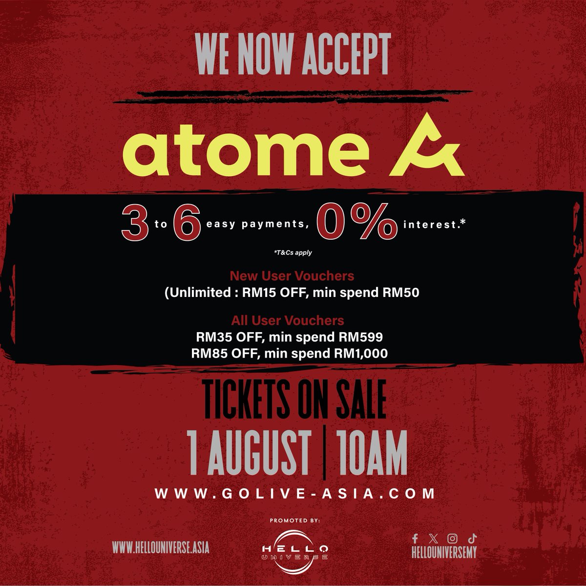 Payday or not your parade can’t wait!

We have you sorted with these BUY NOW PAY LATER plans!

Split it, skip the stress, and keep the eyeliner budget intact. Full details at Golive-asia.com

My Chemical Romance South East Asia Tour 2026 📅 30 April 2026 (SOLD OUT)
📅 1