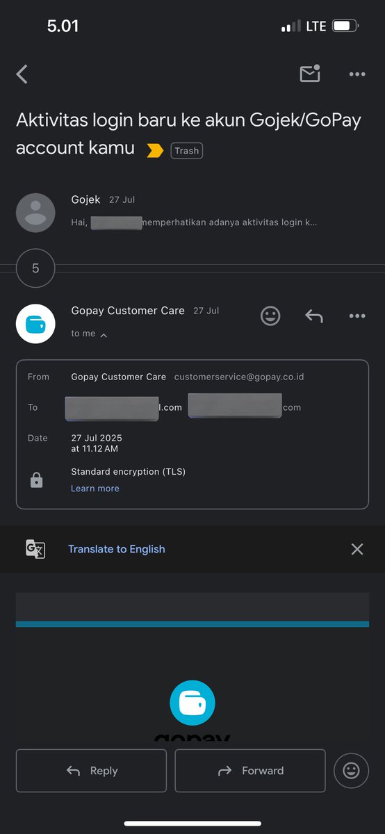matchaachiw's tweet photo. @gojekindonesia tolong gojek email2 penipuan kaya gini segera dibasmi please, bener2 spam banget, ini kalau orang lg hectic meleng dikit bisa kena loh #helprt please biar di notice gojeknya https://t.co/SakCFPMzG8
