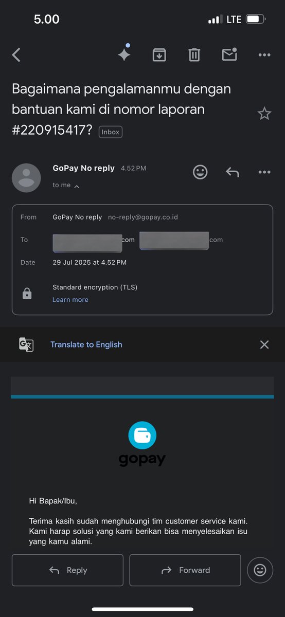 matchaachiw's tweet photo. @gojekindonesia tolong gojek email2 penipuan kaya gini segera dibasmi please, bener2 spam banget, ini kalau orang lg hectic meleng dikit bisa kena loh #helprt please biar di notice gojeknya https://t.co/SakCFPMzG8
