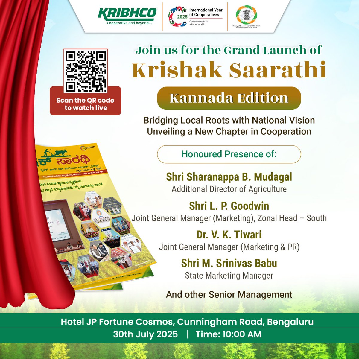 KRIBHCO_PR's tweet image. We are pleased to announce the launch of the Kannada edition of Krishak Saarathi—KRIBHCO’s monthly newsletter dedicated to cooperative growth, agricultural insights, and rural development.
30th July 2025 | 10:00 AM
Hotel JP Fortune Cosmos, Cunningham Road, Bengaluru
The event…