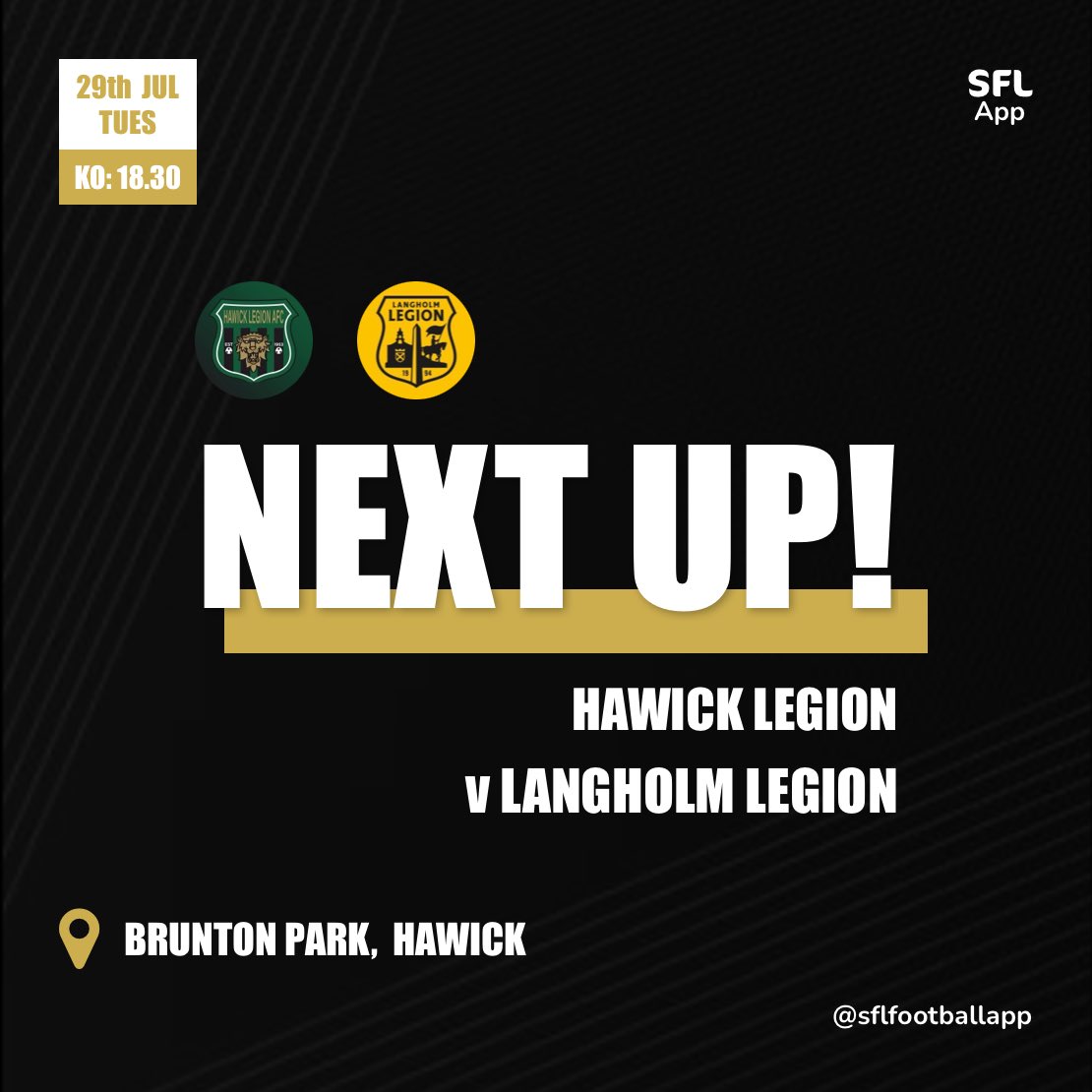 Our next preseason friendly is up to Hawick to face Hawick Legion at Brunton Park, 6.30 KO.