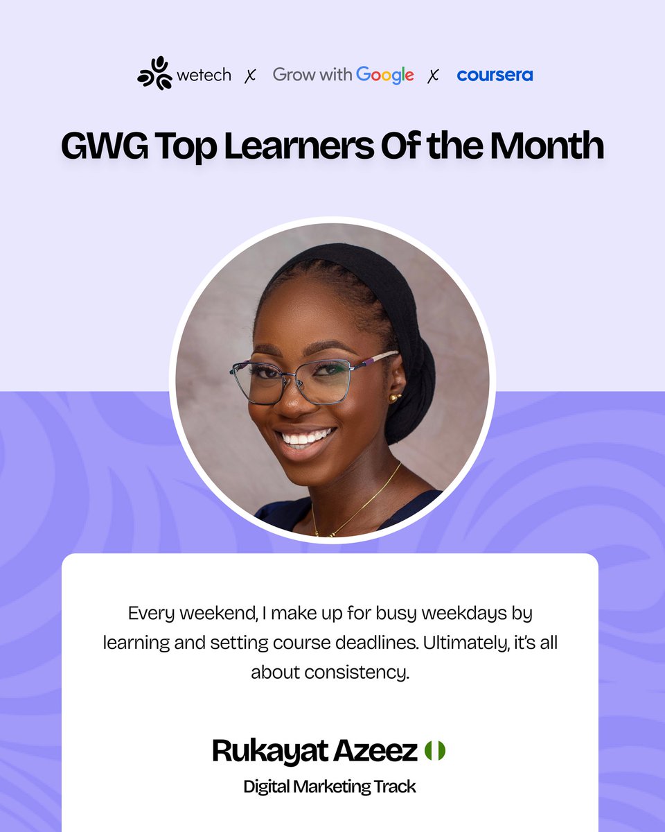wetechofficial's tweet photo. ✨ Rukayat Azeez – Digital Marketing Track

✨ Fiona Driciru – Data Analytics Track https://t.co/GxusQjbTTv