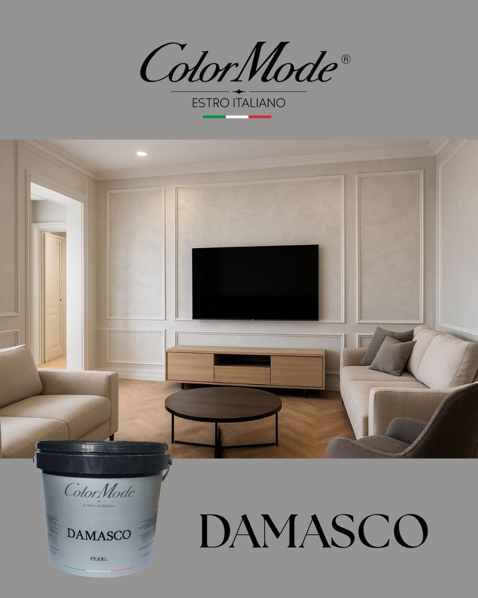 color_mode16's tweet image. 🎨 دهان ديكور دماسكو - Damasco من Color Mode الإيطالية
 الفخامة تلتقي بالفن في لمسة واحدة.
إذا كنت تبحث عن تأثير زخرفي أنيق مستوحى من نقوش الشرق الكلاسيكية، فإن Damasco هو خيارك المثالي.

#colormode #damasco #gamme #peinture #renovation #amenagement  #algeria #home #decor