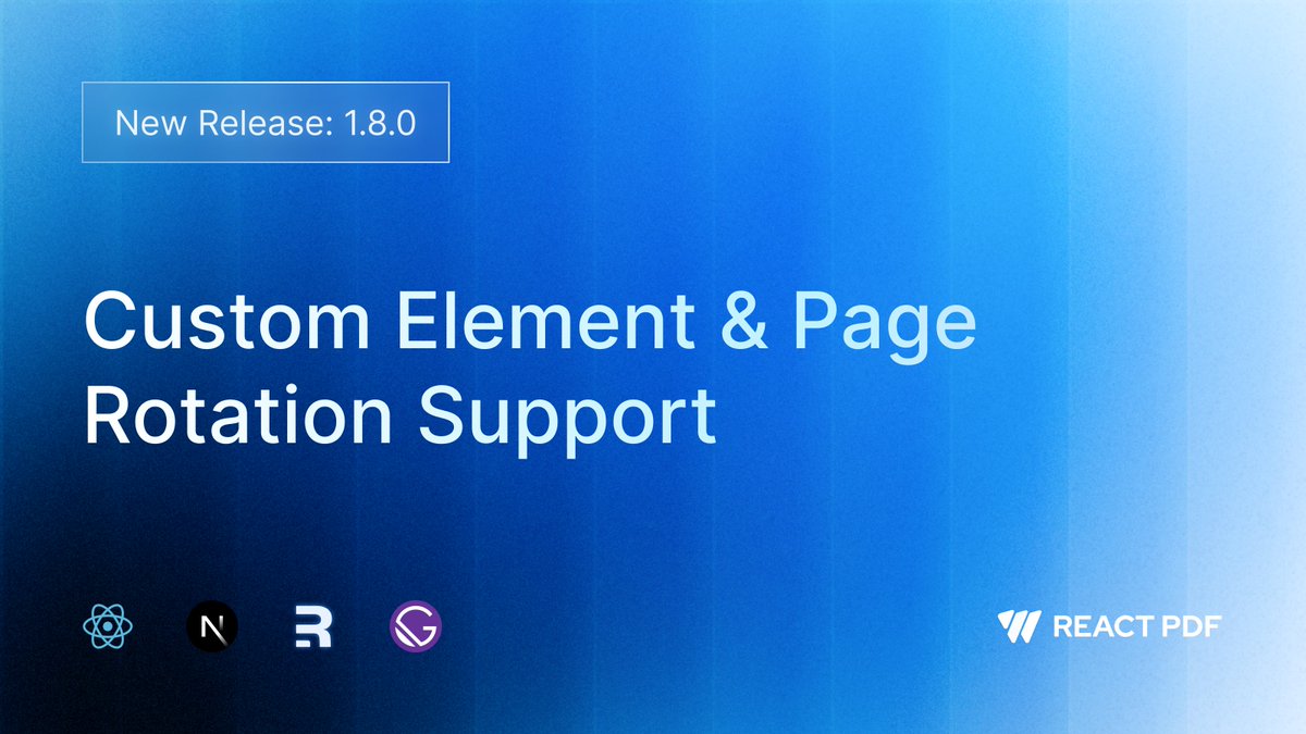 ReactPdf's tweet image. 🎉 React PDF v1.8.0 is out!
This release brings new hooks for adding custom elements and per-page rotation, giving you even more layout control.
👉 See what’s new: docs.react-pdf.dev/introduction/c…
#react #reactpdf #devtools