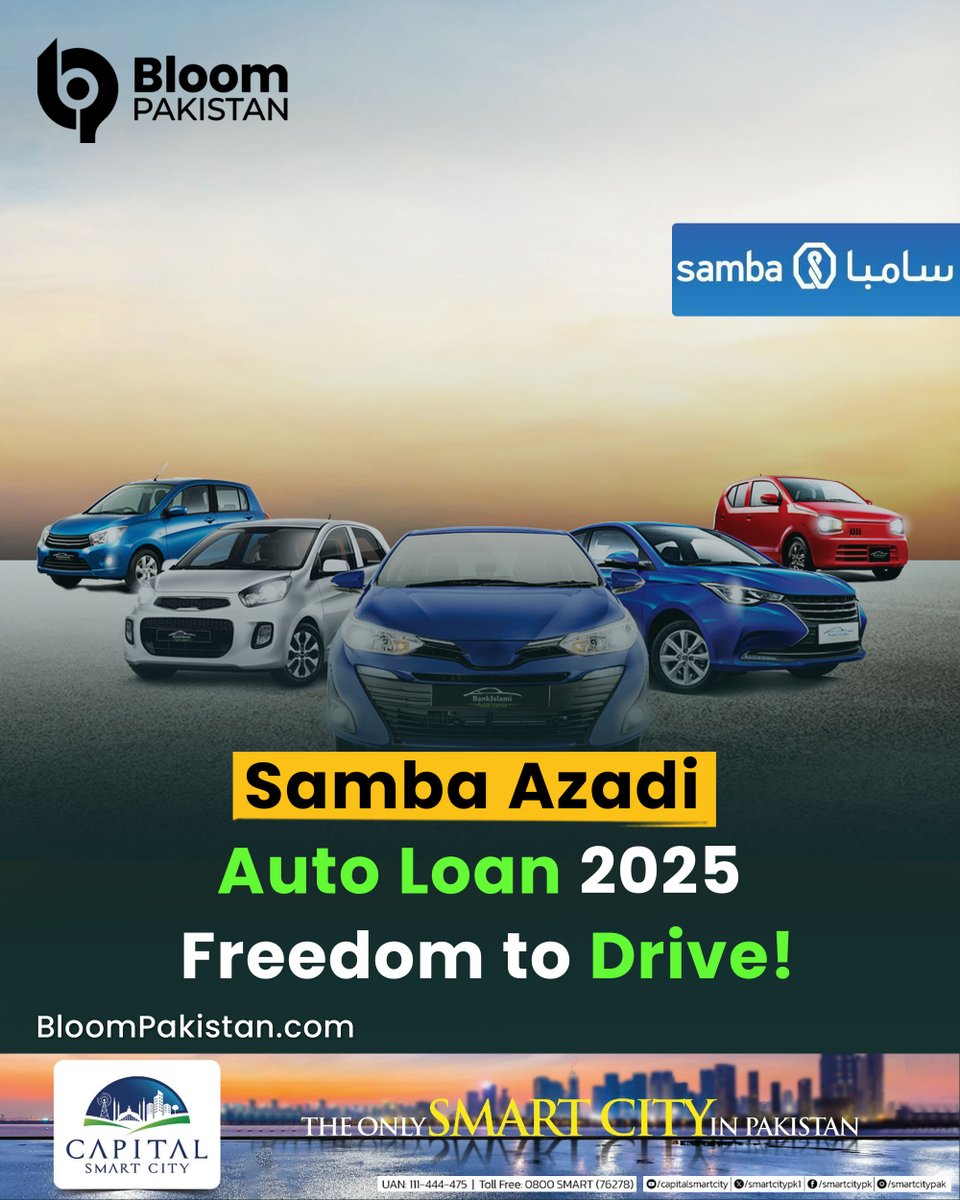 bloom_pakistan's tweet photo. Azadi Offer: Get Samba Auto Loan at Just 12.99% Markup!
Read More:
https://t.co/TAsCcfKnXC
#Bloompakistan #SambaBank #sambabankpakistan @GovtofPakistan #SambaAzadiOffer #AutoLoan2025 #DriveWithFreedom #SambaBank #CarFinance #AzadiDeals #IndependenceDayOffer #LowMarkupLoan https://t.co/Nmf8ctaR4S