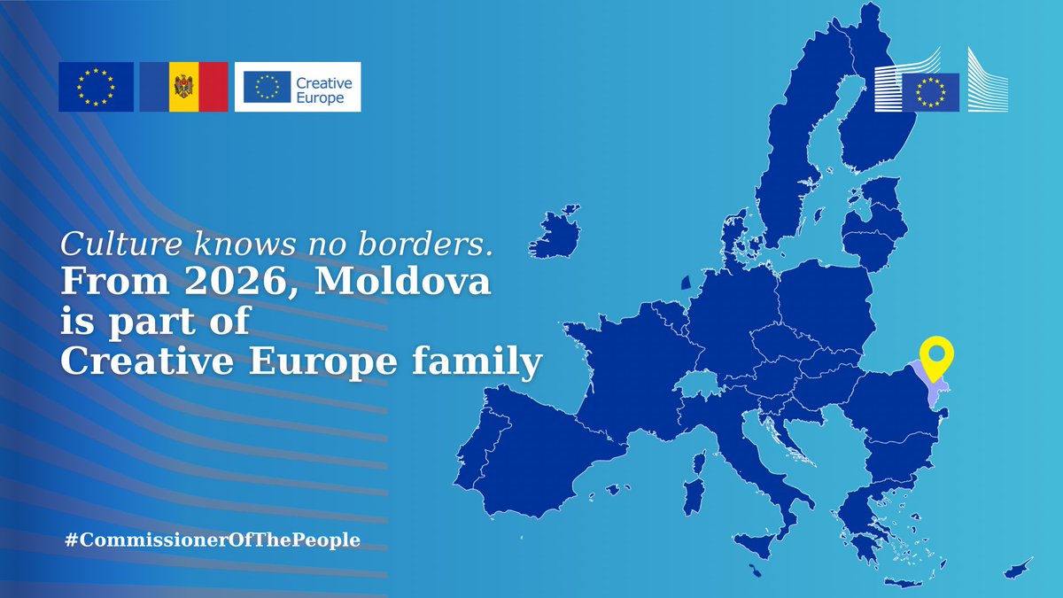 🎉 Excellent news for Moldova’s young creators!

🇲🇩 Moldova is set to join Creative Europe Programme  in January 2026. (1/3)

#CommissionerOfThePeople