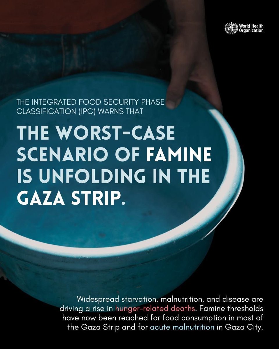 Tedros Adhanom Ghebreyesus (@drtedros) on Twitter photo .<a href="/theIPCinfo/">The Integrated Food Security Phase Classification</a> warns: the worst-case scenario of #famine is unfolding in #Gaza.
Mass starvation, malnutrition, and disease are driving a rise in hunger-related deaths.
<a href="/WHO/">World Health Organization (WHO)</a> calls for urgent access for food and medical aid into Gaza at scale.
Ceasefire.
Peace is the best .<a href="/theIPCinfo/">The Integrated Food Security Phase Classification</a> warns: the worst-case scenario of #famine is unfolding in #Gaza.
Mass starvation, malnutrition, and disease are driving a rise in hunger-related deaths.
<a href="/WHO/">World Health Organization (WHO)</a> calls for urgent access for food and medical aid into Gaza at scale.
Ceasefire.
Peace is the best
