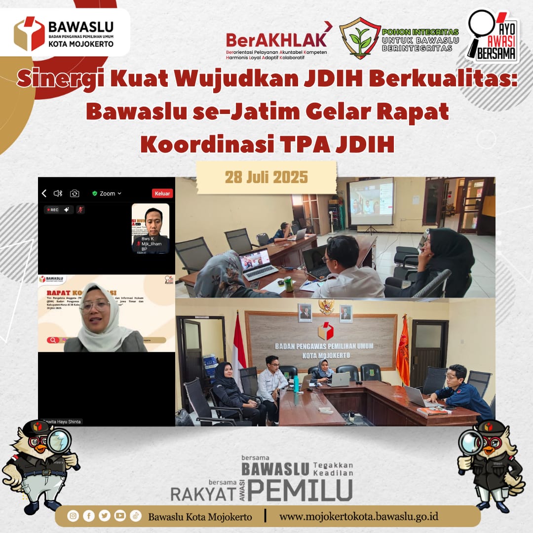 #SahabatBawaslu, #BawasluKotaMojokerto ikuti kegiatan rapat koordinasi mengenai JDIH.

Berikut selengkapnya:
mojokertokota.bawaslu.go.id/berita/sinergi…

#AyoAwasiBersama
#BawasluJatim
#BawasluMengawasi
#PohonIntegritas
#BawasluBergiat