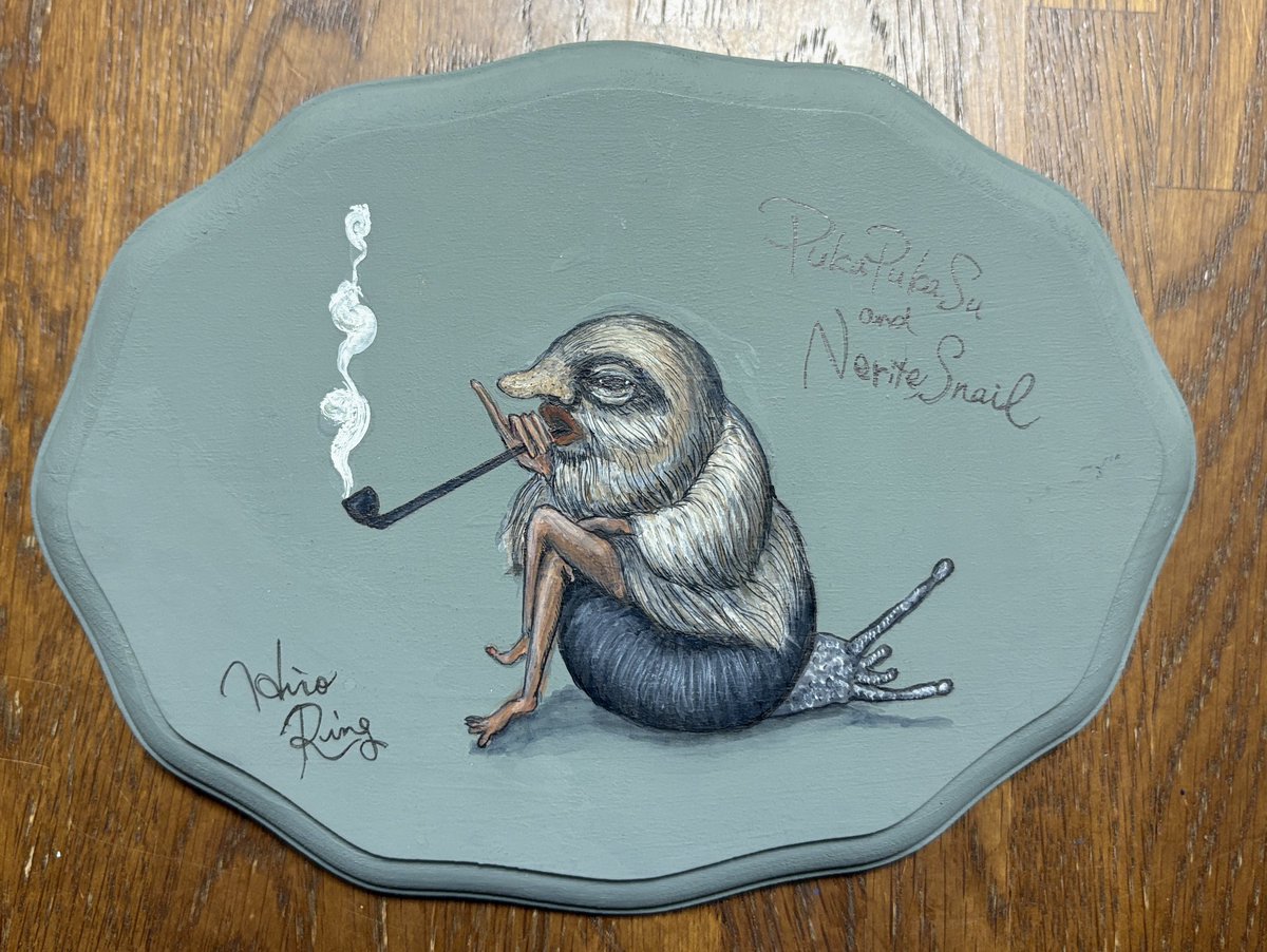 『プカプカスーと石巻貝』
いつか描いたラクガキを絵の具で描きなおし。