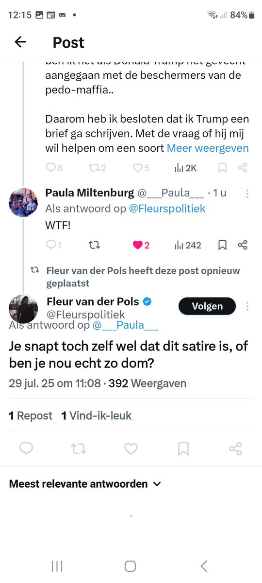 Natuurlijk #ZeurFleur aka @fleurspolitiek. Alleen je bent er gek genoeg voor