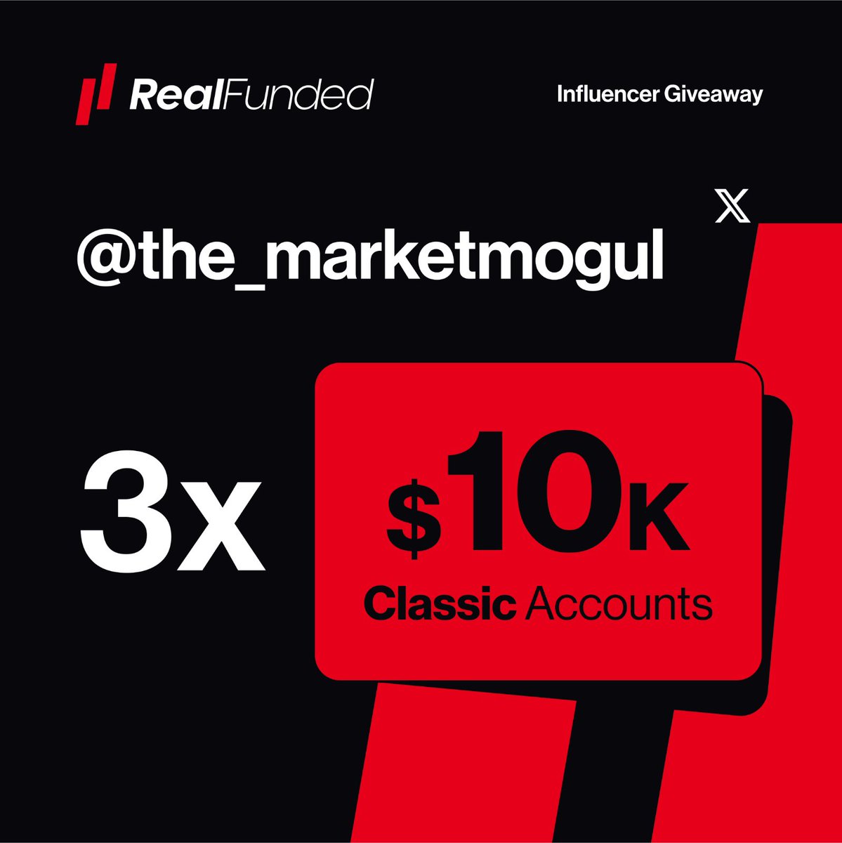 🚨To celebrate our partnership with RealFunded let’s run a 3x$10K challenge accounts GIVEAWAY! 

Rules for giveaway:

♦️ Follow 
<a href="/RealFundedProp/">Real Funded</a>
<a href="/the_marketmogul/">TheMarketMogul</a> 

▪️Like and comment on the quoted post 

♦️Like and repost this giveaway post

▪️Tag 3 traders 

Bonus entries - join