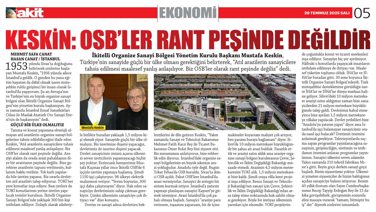 Keskin:OSB'ler rant peşinde değildir
<a href="/yeniakit/">Yeni Akit Gazetesi</a> @rterdogan <a href="/tcbestepe/">T.C. Cumhurbaşkanlığı</a> <a href="/murat_kurum/">Murat KURUM</a> <a href="/csbgovtr/">T.C. Çevre, Şehircilik ve İklim Dğş. Bakanlığı</a> @toki_kurumsal @omerbolattr <a href="/ticaret/">T.C. Ticaret Bakanlığı</a> <a href="/mfatihkacir/">Mehmet Fatih KACIR</a> <a href="/TCSanayi/">Sanayi ve Teknoloji Bakanlığı</a> @orucbabainan <a href="/a_rahmanaydin/">abdurrahman aydin</a> <a href="/HSinirci/">Hüseyin SINIRCI</a> @ikitelli_osb @osbuk_org <a href="/ist_sanayiodasi/">İstanbul Sanayi Odası</a>
hasancanat.com.tr/basin/ikitelli…
yeniakit.com.tr/haber/keskin-o…