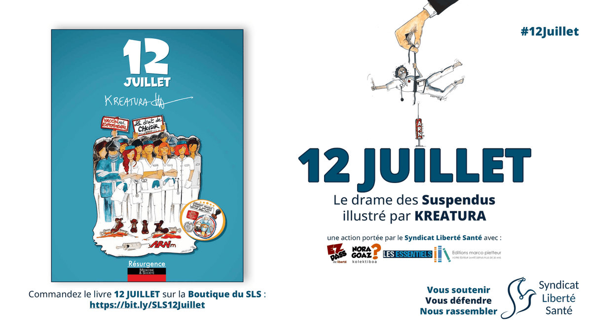 📘12 Juillet💉❌👩‍⚕️

🕊️ Il y a 4 ans, les professionnels de santé, applaudis la veille, étaient bannis le lendemain.

La BD "12 juillet" de KREATURA raconte cette blessure encore vive. 606 jours de suspension pour avoir choisi le consentement libre et éclairé.

Une œuvre de
