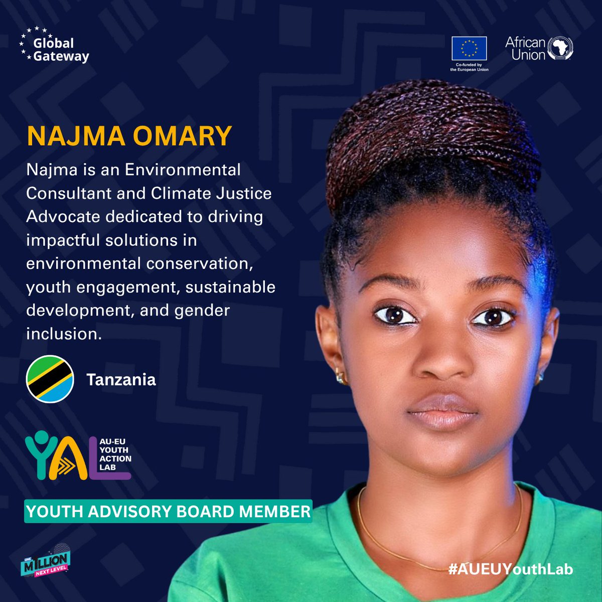 AUEU Youth Lab (@aueuyouthlab) on Twitter photo Meet Najma Omary <a href="/najmaomary05/">Najma Omary</a>, an Environmental Consultant and Climate Justice Advocate from Tanzania 🇹🇿.
She is dedicated to driving impactful solutions in environmental conservation, youth engagement, sustainable development and gender inclusion. Passionate about youth Meet Najma Omary <a href="/najmaomary05/">Najma Omary</a>, an Environmental Consultant and Climate Justice Advocate from Tanzania 🇹🇿.
She is dedicated to driving impactful solutions in environmental conservation, youth engagement, sustainable development and gender inclusion. Passionate about youth