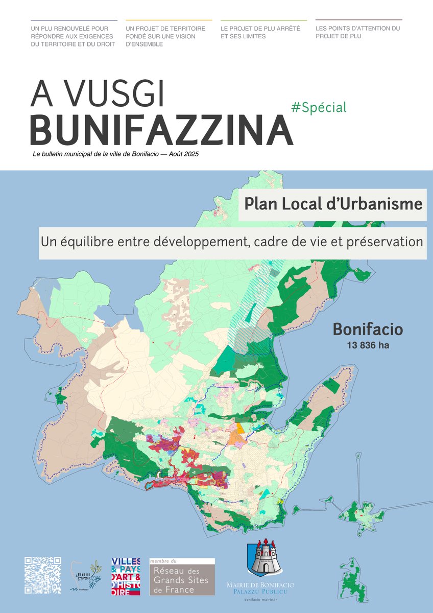 𝐀 𝐕𝐔𝐒𝐆𝐈 𝐁𝐔𝐍𝐈𝐅𝐀𝐙𝐙𝐈𝐍𝐀 : 𝐄́𝐃𝐈𝐓𝐈𝐎𝐍 𝐒𝐏𝐄́𝐂𝐈𝐀𝐋𝐄 #𝐏𝐋𝐔

La Commune de #Bonifacio publie une édition spéciale de 𝐀 𝐕𝐮𝐬𝐠𝐢 𝐁𝐮𝐧𝐢𝐟𝐚𝐳𝐳𝐢𝐧𝐚 consacrée au nouveau 𝐏𝐥𝐚𝐧 𝐋𝐨𝐜𝐚𝐥 𝐝’𝐔𝐫𝐛𝐚𝐧𝐢𝐬𝐦𝐞. Ce document stratégique, arrêté le 24