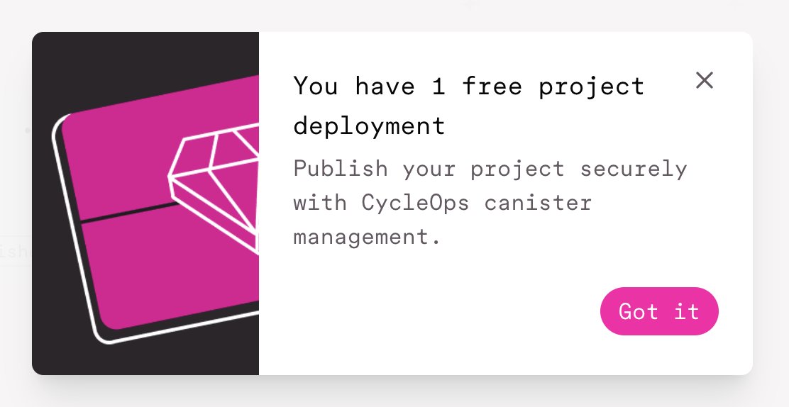 Good news for icp.ninja users!🥷 

You can now deploy one project to ICP mainnet for free!🤩 

Just head to "Publish" in the code editor.💡