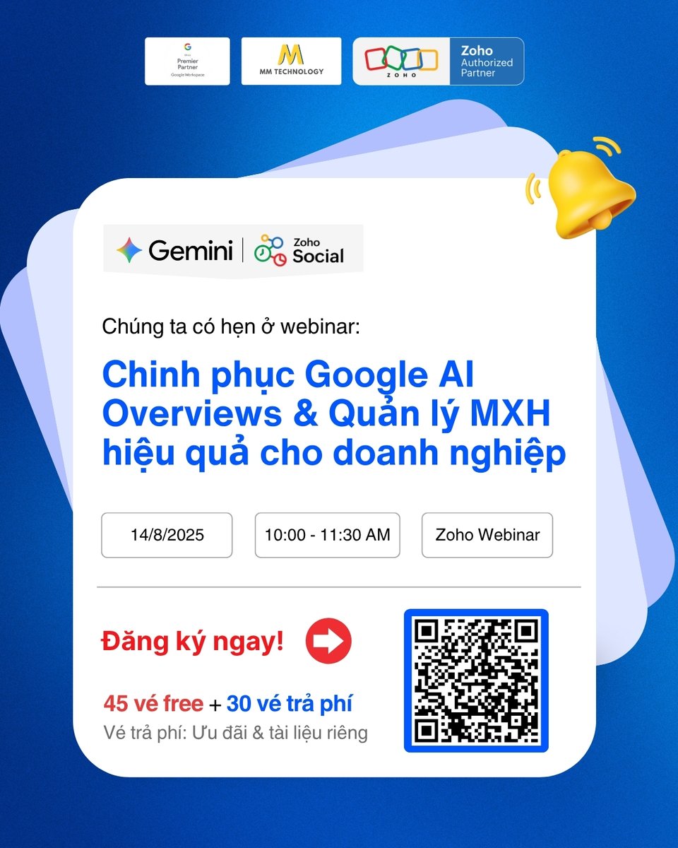 mmtechnologyvn's tweet image. Bạn đừng phớt lờ post này nếu bạn là một Marketer!

🎯 Webinar Làm chủ Content Marketing hiện đại: Chinh phục Google AI Overviews &amp;amp; Quản lý MXH hiệu quả

⏰ Diễn ra lúc: 10:00 – 11:30 | Thứ Năm, 14/08
📍 Đăng ký tại đây: zurl.co/ZERkr

#MMTechnology