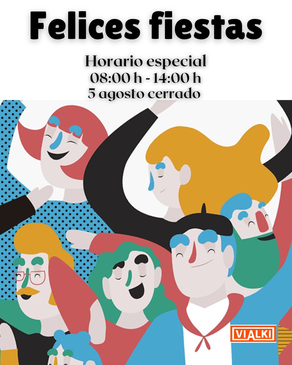 Felices Fiestas de La Blanca!! En #Vialki nos unimos a la celebración y durante la semana festiva nuestro horario será de  08:00 a 14:00 horas.

Además, el día 5 nuestras instalaciones de #VitoriaGasteiz permanecerán cerradas.
