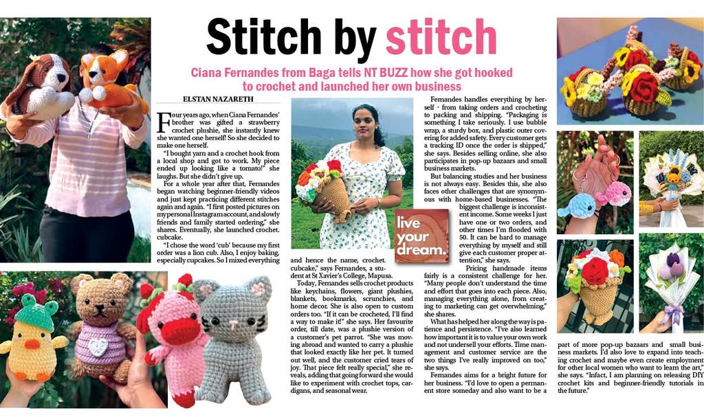Ciana Fernandes from Baga tells NT BUZZ how she got hooked on crochet and launched her own business... Read more in The Navhind Times today! 

#liveyourdreams #womanownedbusiness #goa #NavhindTimes
