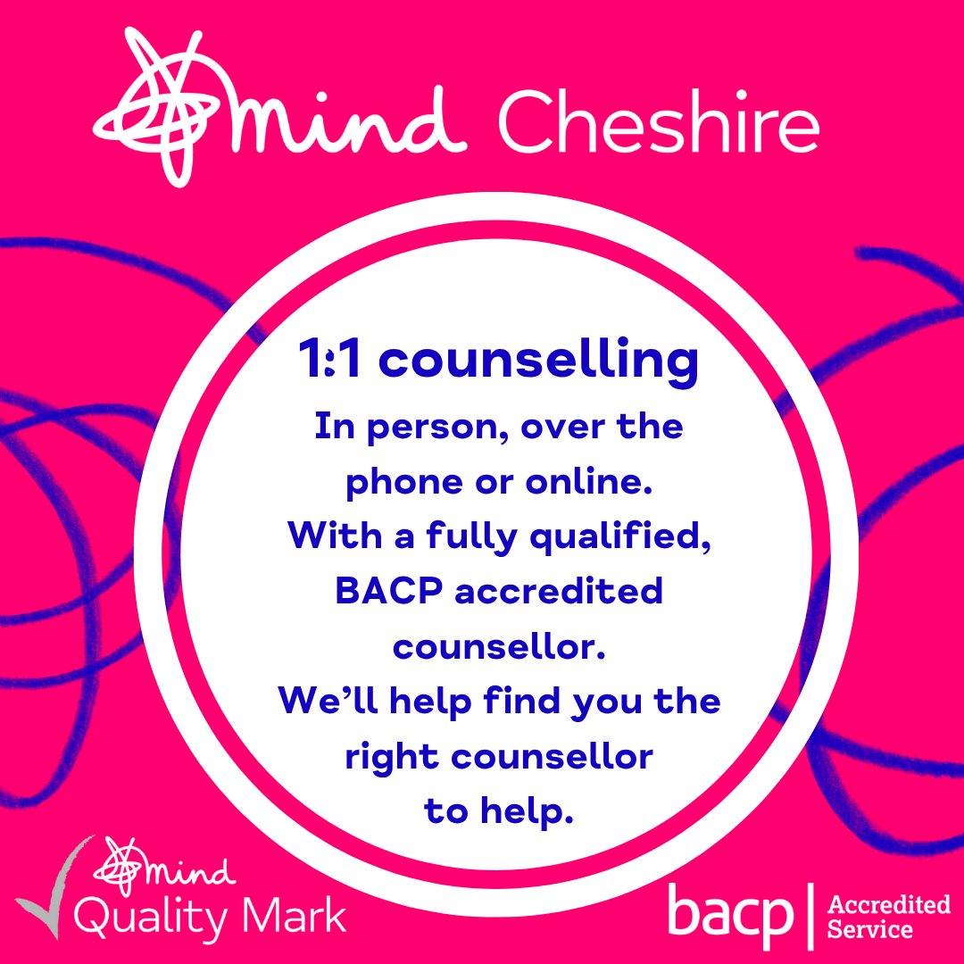 Mid Cheshire Mind (@cheshiremid) on Twitter photo Sometimes, talking things through with the right person makes all the difference.
We offer confidential 1-to-1 counselling — available in person, over the phone, or online — from fully qualified, BACP-accredited professionals.
Reach out today: office@midcheshiremind.org.uk Sometimes, talking things through with the right person makes all the difference.
We offer confidential 1-to-1 counselling — available in person, over the phone, or online — from fully qualified, BACP-accredited professionals.
Reach out today: office@midcheshiremind.org.uk