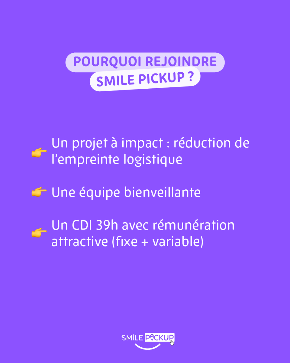 Smile Pickup recrute !📦

Rejoignez-nous en tant que Responsable Point Retrait &amp; Services pour notre nouveau site situé à La Défense - Centre Commercial Les 4 Temps.

Postulez dès maintenant ! 👉 urlr.me/ugZQU2